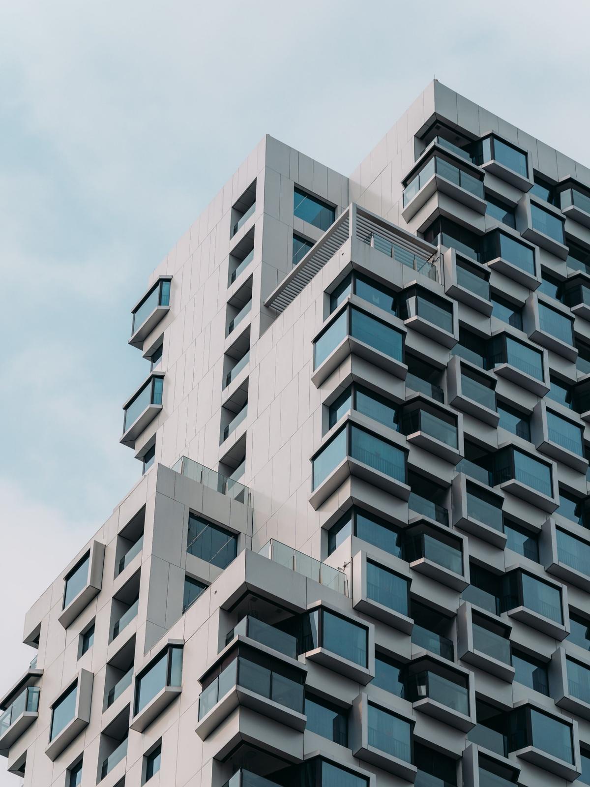 Modern apartment tower with bay windows